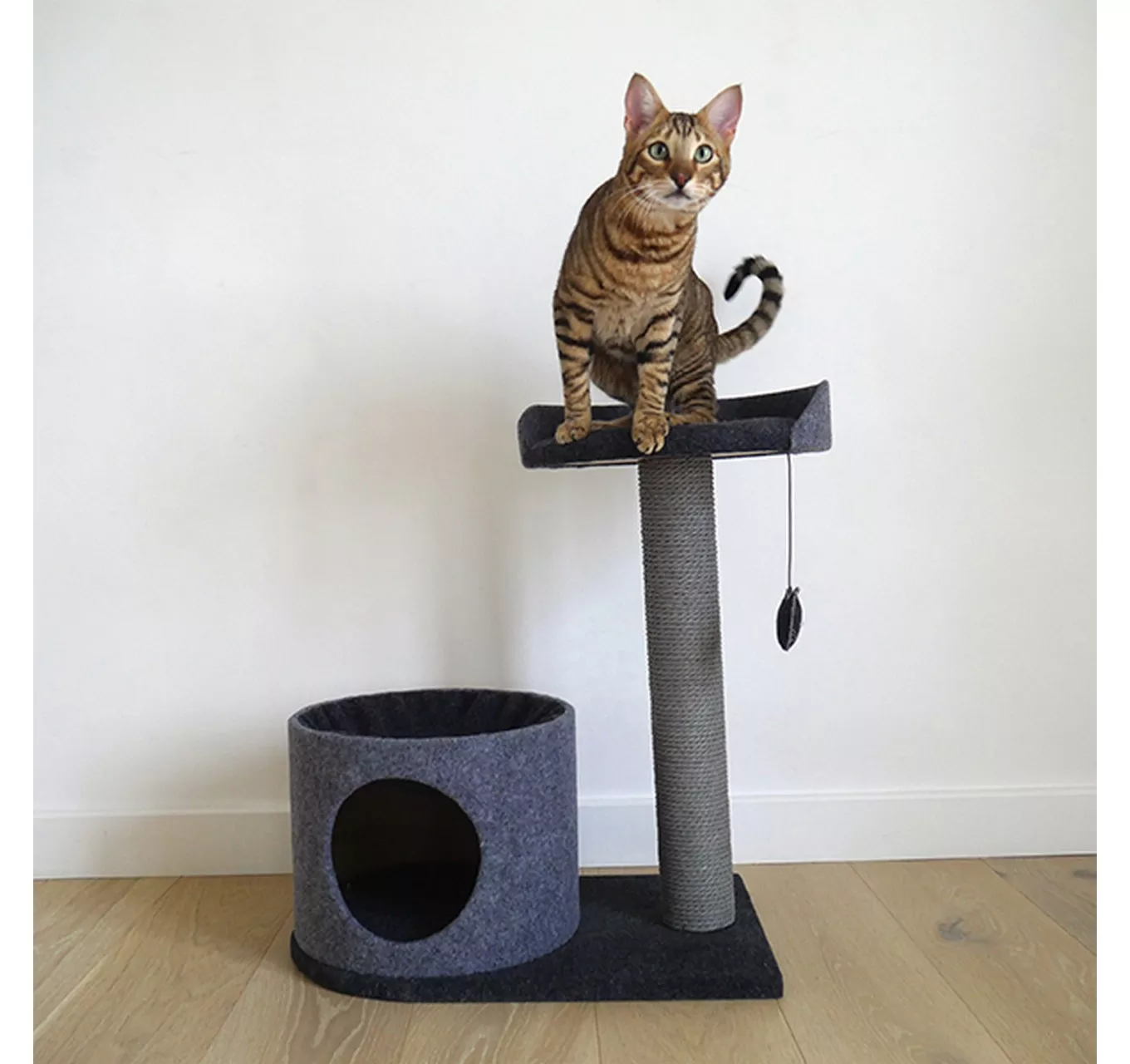 Charcoal Felt Cat House &Perch