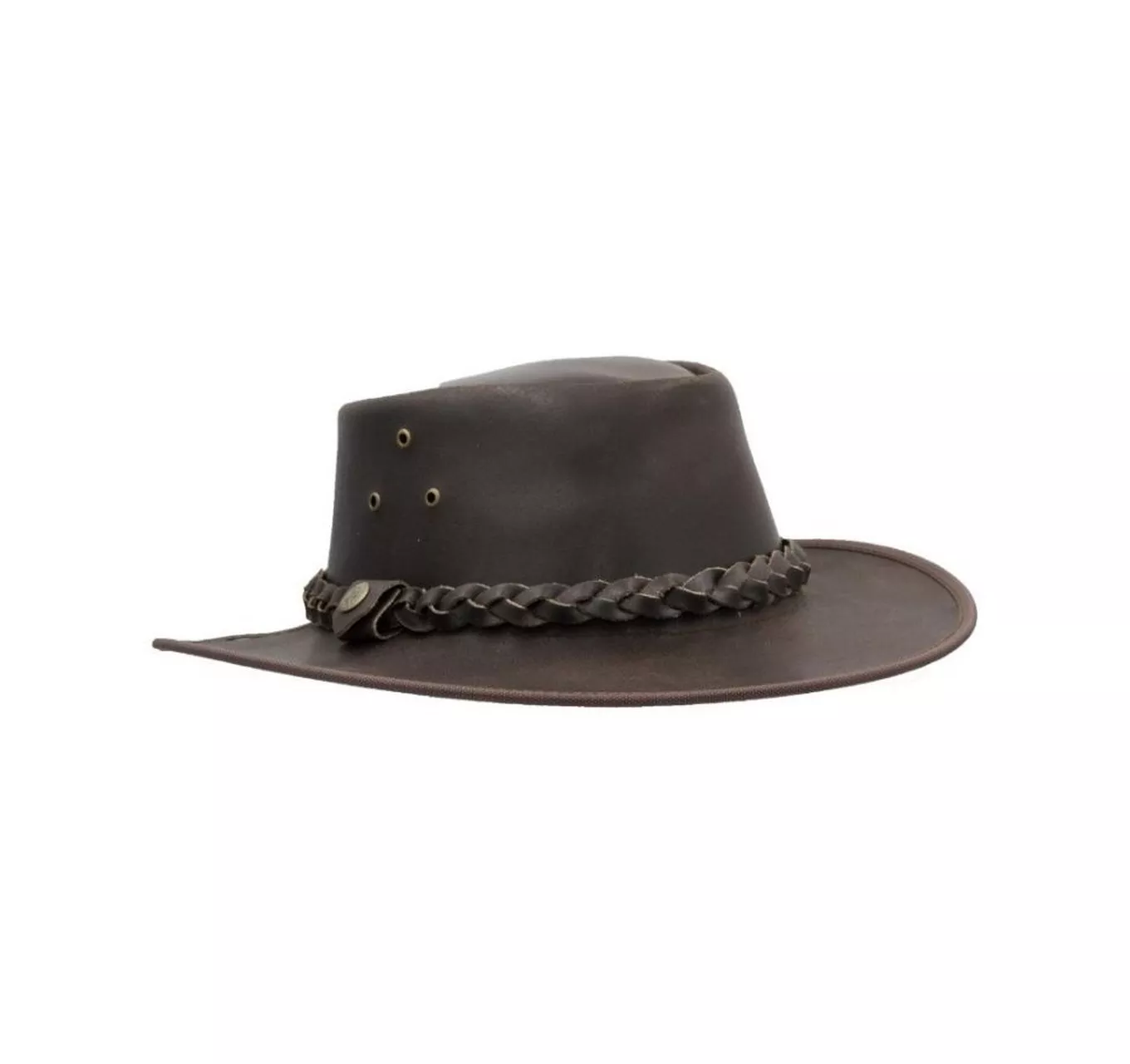 Leather Cowhide Outback Braided Traveller Hat Brown