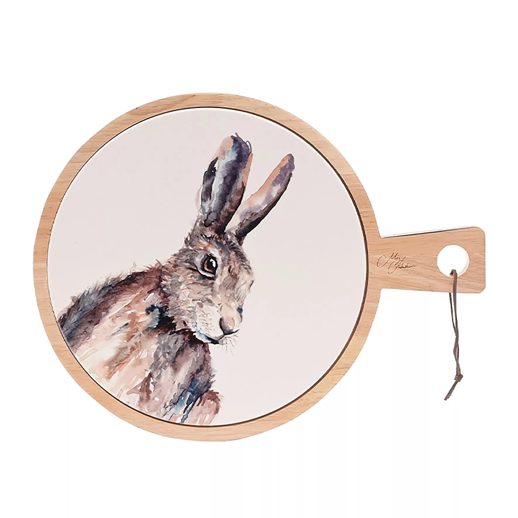 Meg Hawkins Rubber Wood & Ceramic Serving Board Hare 27 x 35 cms