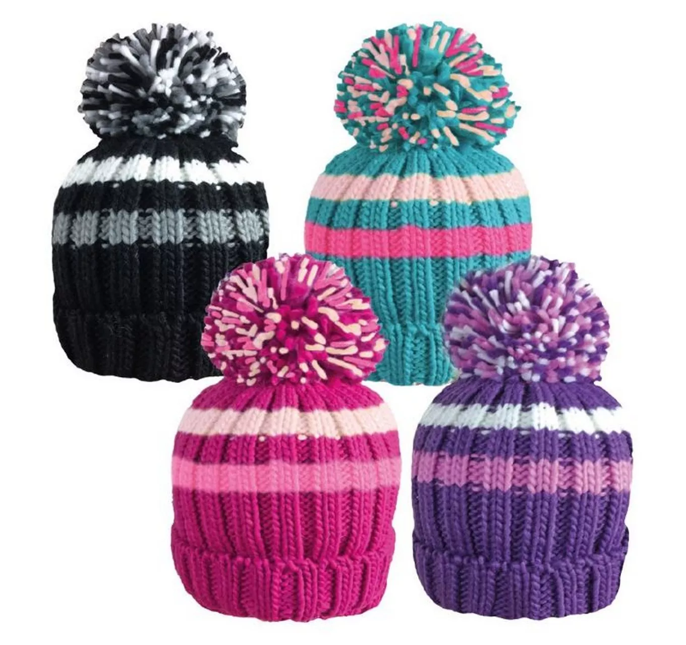 Girls Striped Bobble Hat